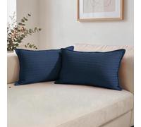 All Smiles Navy Blue Herringbone Waterproof Throw Pillow Covers 12x12 Inch,Decorative Square Cushion Covers with Flanged Edge, Hidden Zipper, Set of 2, Waterproof Pillows for Indoor Outdoor,Navy Blue