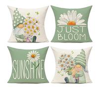 All Smiles Summer Green Cushion Covers 18X18 Daisy Decor Decorative Pillow Covers Set of 4 Outdoor Couch Floral Flower Farmhouse Sunflower Decor for Sofa Living Room Patio Home Decor