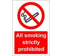All smoking strictly prohibited Safety sign - 3mm Aluminium sign 300mm x 200mm