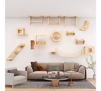 All Solid Wood Cat Climbing Frame Set, Wall-Mounted Cat Wall Furniture, Space-Saving, for Wall Cat Climbing Shelf and Perch(Set5)
