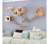 All Solid Wood Cat Shelves and Perches for Wall, Cat Climbing Frame Set, Cat Playground, Space Saving, DIY Assembly(Style 6)