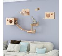 All Solid Wood Cat Shelves and Perches for Wall, Cat Climbing Frame Set, Cat Playground, Space Saving, DIY Assembly(Style 4)