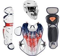 All-Star Empress Fastpitch USA Catcher’s Set Female Softball Gear Kit with Helmet, Chest Protector & Leg Guards Sizes Small and Medium (Red/White/Blue, Small)