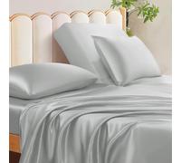 All Star Linen 4Pcs Half Split Flex Head King/32 Top Split Sheets Sets for Adjustable Bed Grey Top Flex Satin Sheet Cooling Sheet Set with 9 Inch Deep Pockets