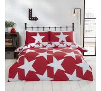 Rapport Stars Reversible Duvet Cover Bed Set, Polycotton Red, Double