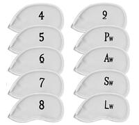 All Teed Up Premium Magnetic Leather Iron and Wedge Golf Club Head Covers | Set of 10 | Fits Most Clubs | Embroidered Club Label on Both Sides of Club Head Cover (White 4-LW (10 pcs))