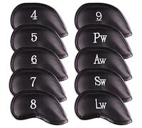 All Teed Up Premium Magnetic Leather Iron and Wedge Golf Club Head Covers | Set of 10 | Fits Most Clubs | Embroidered Club Label on Both Sides of Club Head Cover