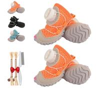 All-Terrain Dog Shoes with Anti-Slip Soles & Dial Adjustment, Fuzzy Breathable Water-Resistant Dog Boots, Anti-Slip Rubber Sole Reflective All Season Paw Protectors (Orange*2,X-Large)