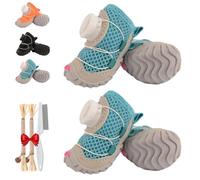 All-Terrain Dog Shoes with Anti-Slip Soles & Dial Adjustment, Fuzzy Breathable Water-Resistant Dog Boots, Anti-Slip Rubber Sole Reflective All Season Paw Protectors (Blue*2,XX-Large)