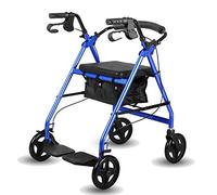 All Terrain Rolling Walker with Seat, Elderly Walker Glides with Footrest & Basket & Big Wheels, Foldable Lightweight Rollator Walker,Blue