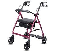 All Terrain Rolling Walker with Seat, Elderly Walker Glides with Footrest & Basket & Big Wheels, Foldable Lightweight Rollator Walker,Red