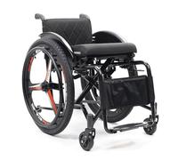 All-Terrain Sports Wheelchair for Adults, Folding Lightweight Transport Portable Self Propelled Manual with Anti-Tipper, 100kg Capacity(Nero,42cm/16.5in)