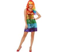 Smiffys All That Glitters Rainbow Costume, Multi-Coloured with Sequin Dress, Rainbow/Gay Pride Items Fancy Dress, Adult Dress Up Costumes Halloween