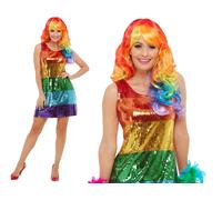 Smiffys All That Glitters Rainbow Costume, Multi-Coloured with Sequin Dress, Rainbow/Gay Pride Items Fancy Dress, Adult Dress Up Costumes