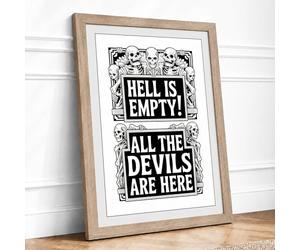 All The Devils Are Here Typography Framed Wall Art Print A3 (42×29.7cm) Oak, Wall Decor for Living Room, Bedroom, Office & Home, Ready to Hang, Art Gift