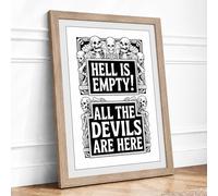 All The Devils Are Here Typography Framed Wall Art Print A3 Oak