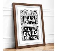 All The Devils Are Here Typography Framed Wall Art Print A4 (29.7×21cm) Walnut, Wall Decor for Living Room, Bedroom, Office & Home, Ready to Hang, Art Gift