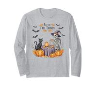 All The Fall Things Witch Skeleton Autumn Cat Pumpkin Design Long Sleeve T-Shirt