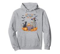 All the Fall Things Witch Skeleton Autumn Cat Pumpkin Design Pullover Hoodie