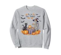 All the Fall Things Witch Skeleton Autumn Cat Pumpkin Design Sweatshirt