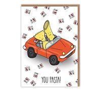 ALL THE JEST Funny Congratulations On Passing Your Driving Test Card - 'You Pasta' - Humorous pun and Illustration - For Him Her Friends Mates Son Daughter
