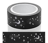 All the Small Things 1.5cm 15mm Black or White Washi Tape - Gold and Silver Moon, Stars, Snowflakes (Black Moons & Stars)