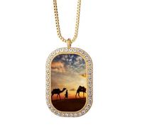 All the Way to the Silk Road Camel Desert Necklace Pendant Diamond Crystal Golden Jewelry