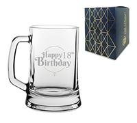 All Things Personalised Engraved 18th Birthday Gift, Beer Mug Glass, Holds 16.75oz, 495ml Tankard, Gift Boxed, Happy Birthday Balloon Design, Gift for Teenager, Laser Engraved in The UK