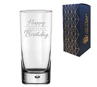 All Things Personalised Engraved 18th Birthday Gift, Bubble Hiball Glass, Holds 13oz, 384ml, Gift Boxed, Happy Birthday Script Design, Gift for Teenager, Laser Engraved in The UK