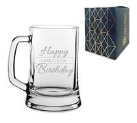 All Things Personalised Engraved 30th Birthday Gift, Beer Mug Glass, Holds 16.75oz, 495ml Tankard, Gift Boxed, Happy Birthday Script Design, Gift for Him or Her, Laser Engraved in The UK