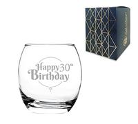 All Things Personalised Engraved 30th Birthday Gift, Tondo Tumbler Glass, Holds 13.6oz, 405ml, Gift Boxed, Happy Birthday Balloon Design, Gift for Him or Her, Laser Engraved in The UK
