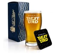 All Things Personalised Engraved Pint Glass and Coaster Gift Set with Best Dad Space, Present for Him, Fathers Day, Gift Boxed, MDF Drinks Coaster, Beer Gift