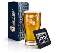 All Things Personalised Engraved Pint Glass and Coaster Gift Set with Grumpy Old Fart, Funny Present for Him, Fathers Day, Grandad Gift, Gift Boxed, MDF Drinks Coaster