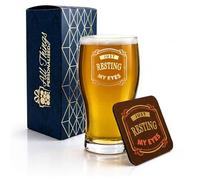All Things Personalised Engraved Pint Glass and Coaster Gift Set with Resting My Eyes, Funny Present for Him, Fathers Day, Grandad Gift, Gift Boxed, MDF Drinks Coaster
