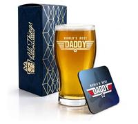 All Things Personalised Engraved Pint Glass and Coaster Gift Set with Top Daddy, Present for Him, Fathers Day, Gift Boxed, MDF Drinks Coaster, Beer Gift