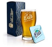 All Things Personalised Engraved Pint Glass and Coaster Gift Set with Worlds Best Dad, Fathers Day Gift, Birthday Present for Him, Gift Boxed, MDF Drinks Coaster