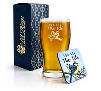 All Things Personalised Engraved Pint Glass and Coaster Gift Set with You are The Birds, Funny Birthday Present, Bird Watching, Gift Boxed, MDF Drinks Coaster