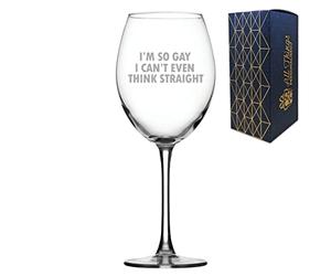 All Things Personalised Engraved Wine Glass 19oz, I'm So Gay I Can't Think Straight, Funny LGBTQ Message Design