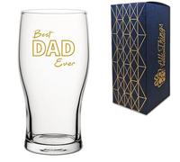 All Things Personalised Novelty Best Dad Ever Design Gold Printed Beer Cider Tulip Pint Glass 20oz/560ml, Gift Box Included, Present for Men Dad Husband Him, Printed in the UK