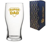 All Things Personalised Novelty Super Dad Design Gold Printed Beer Cider Tulip Pint Glass 20oz/560ml, Gift Box Included, Present for Men Dad Husband Him, Printed in the UK