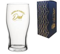 All Things Personalised Novelty World's Best Dad Design Gold Printed Beer Cider Tulip Pint Glass 20oz/560ml, Gift Box Included, Present for Men Dad Husband Him, Printed in the UK