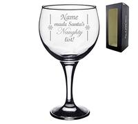 All Things Personalised Personalised Engraved Novelty Christmas Gin Balloon Glass "Name Made Santa's Naughty/Nice List!" 22oz Gift Boxed