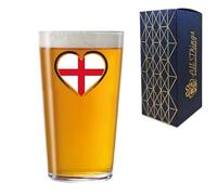 All Things Personalised Printed England Flag Pint Glass, Gift Boxed, Beer Gift, 20oz Pub Glass, CE Marked Pint to Brim, Heart Design Beer Glass, Fathers Day