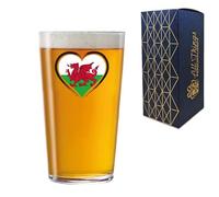 All Things Personalised Printed Wales Flag Pint Glass, Gift Boxed, Beer Gift, 20oz Pub Glass, CE Marked Pint to Brim, Heart Design Beer Glass, Fathers Day