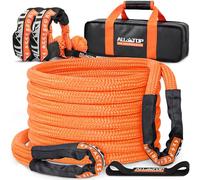 ALL-TOP Kinetic Recovery Rope with 2pcs 1/2in Soft Shackles, 48000 Lbs (1in x 20ft Orange) Extreme Duty 30% Elasticity Energy Snatch Strap for 4x4 Offroad Vehicle