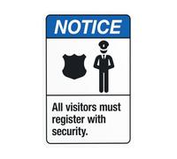 All Visitors Must Register With Security Warnings,Visitor Security Metal Signs for Busines Home Outdoor Indoor Road Yard Garage Street Wall Caution Decor 12x8 Inch
