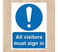 All visitors must sign in mandatory safety sign - Size 150mm x 200mm - Self adhesive vinyl sticker - Denotes specific actions that must be adhered to (5)
