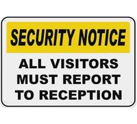 All Visitors Report To Reception Warning Metal Sign Tin Signs Aluminum Plaque for Outdoors Use Yard Farm Fence Home Wall Decor 8x12inch