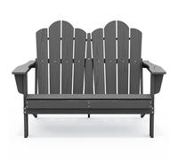 All-Weather Adirondack Loveseat Outdoor Bench for 2 Stylish Grey Garden Chair Perfect for Patio Backyard and Porch Relaxation