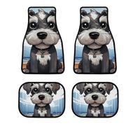 All Weather Adorable Schnauzer Car Floor Mats 4 Pcs Universal Waterproof Automotive Carpet Liners Anti-Slip Nibbs Backing & Driver Heel Pad for Trucks Suvs Vans Sedans Interior Accessories